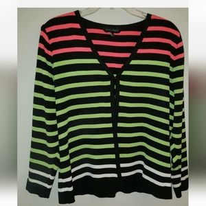 Ming Wang Multi Color Striped Knit Cardigan Jacket Large
